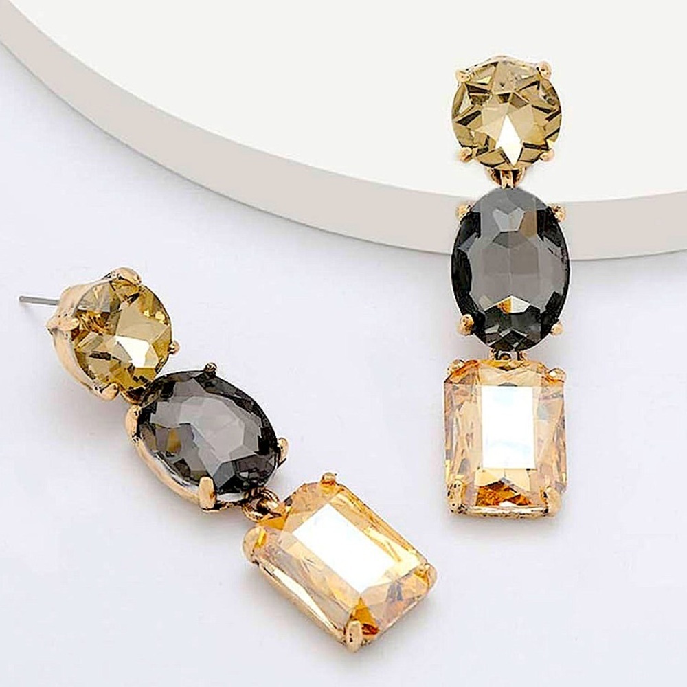 Vintage Smoky Topaz Crystal Dangle Earrings - Picture 2 of 5